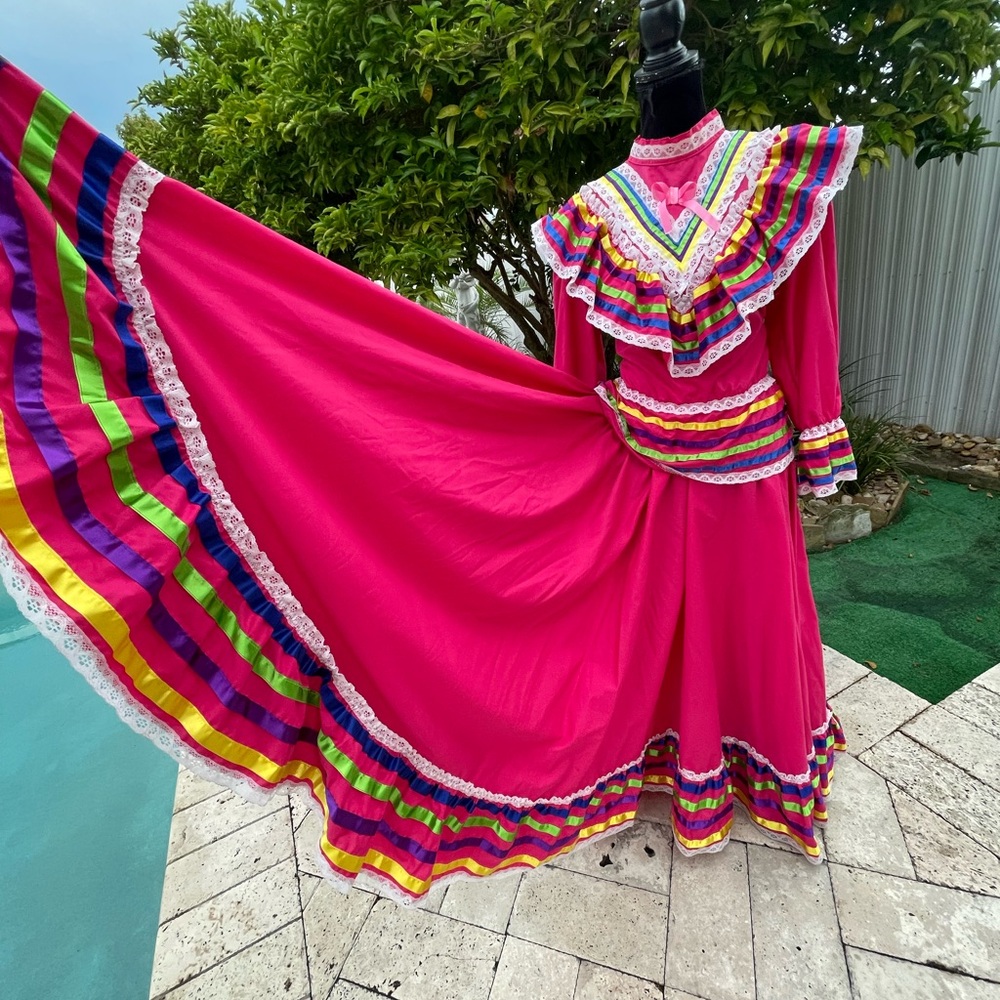 Vibrant Pink Multicolor Ruffled Dress - Picture 7 of 10